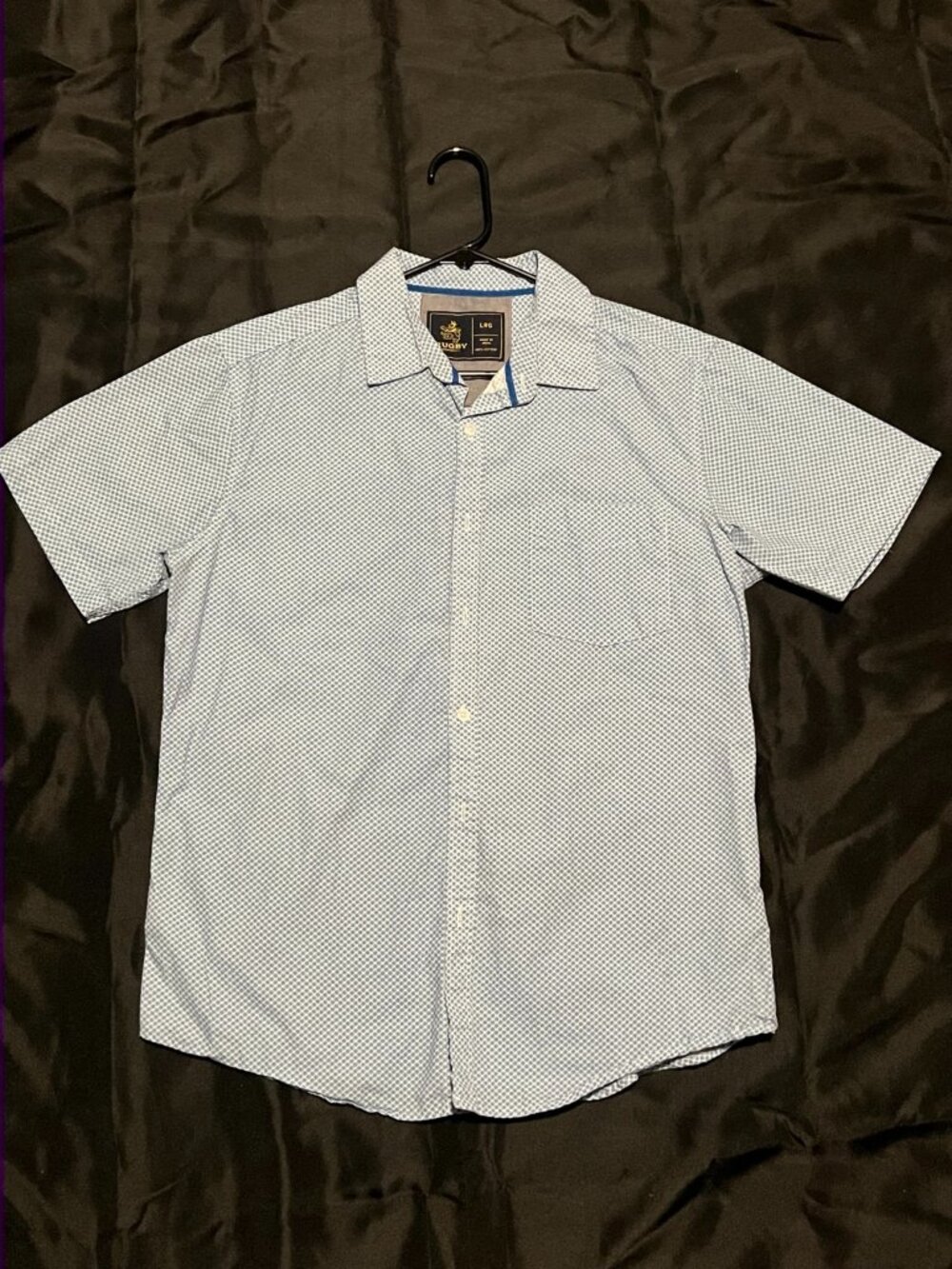 Rugby University Men’s Large Blue Geometric SS Button Down Shirt 100% Cotton
